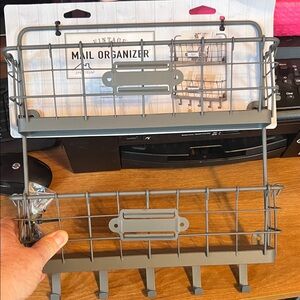 Gray Metal Mail Organizer with Hooks